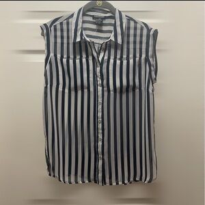 Cotton Express Navy and White Striped Blouse